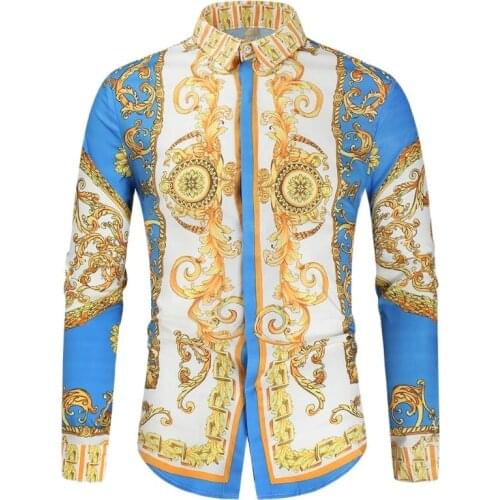 Luxury Mens Clothes European American Mens Clothing Casual Fashion Printed Shirt Single-Breasted Cardigan Long Sleeve Shirt Men