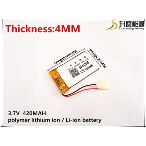 [SD] 402540 3.7V,420MAH,[402540] Polymer lithium ion / Li-ion battery for TOY,POWER BANK,GPS,mp3,mp4,cell phone,speaker