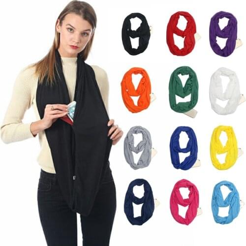Unisex Loop Scarves for Women Girls Lightweight Convertible Infinity Scarf Wrap with Hidden Zipper Pocket Stretchy Travel Scarf