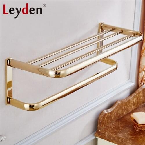 Leyden Modern Towel Shelf With Bar ORB/ Antique Brass/ Gold/ Chrome Wall Mounted Towel Bar Shelf Towel Rack Bathroom Accessories