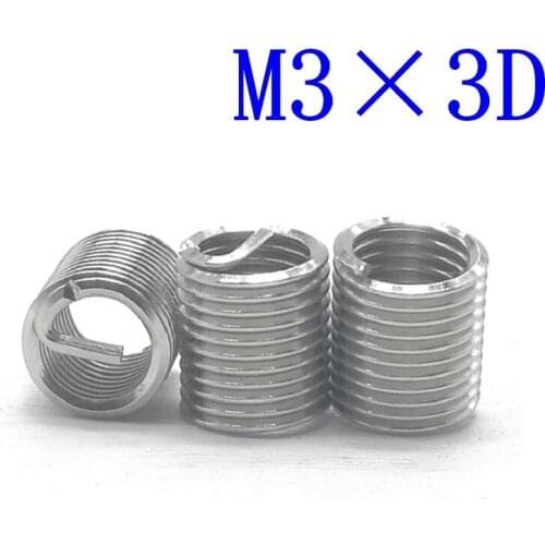50Pcs M3*3D Stainless Steel Coiled Wire Helical Screw Thread Inserts M3 Screw Bushing self tapping thread repair tool