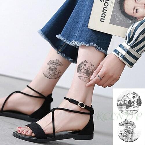 Waterproof Temporary Tattoo Sticker Forest Tree Mushroom Flash Tatoo Fake Tatto Hand Arm Neck Body Body Art for Woman Men