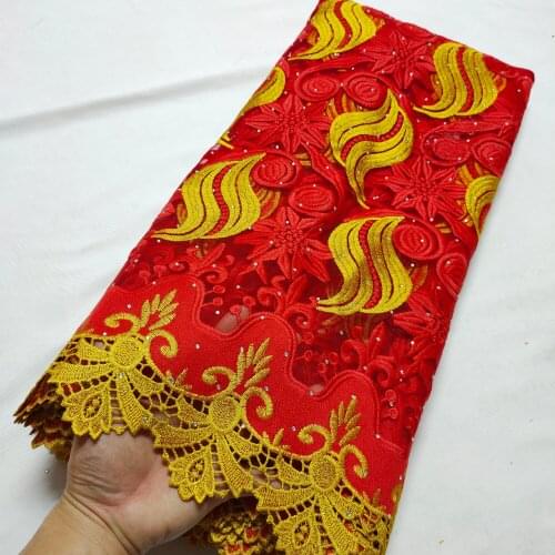 High Quality White And Gold Line Embroidery Net Lace Fabrics With Stones Guinea 5yards African Swiss Voile In Switzerland