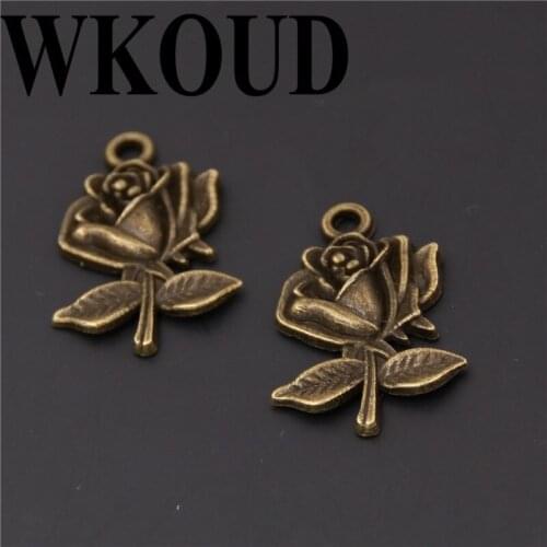 WKOUD 20pcs Vintage Bronze Zinc Alloy Flower Charms Rose Charms Diy Jewelry Findings Jewelry Accessories