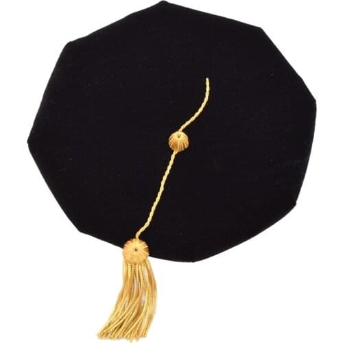 1pc Doctoral Tam with Tassel Doctors Graduation Traditional Hat 8-sided Corner