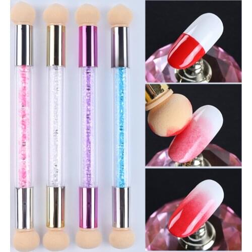 1pcs Gel Polish Color Gradient Nail Brush Pen Dual Sponge Heads Sharp Round Glitter Powder Handle Blooming Pen Manicure SA945