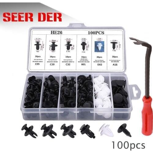100pcs Mixed Auto Fastener Clip Car Body Push Retainer Pin Rivet Bumper Door Trim Panel Retainer Fastener Kit Car Accessories