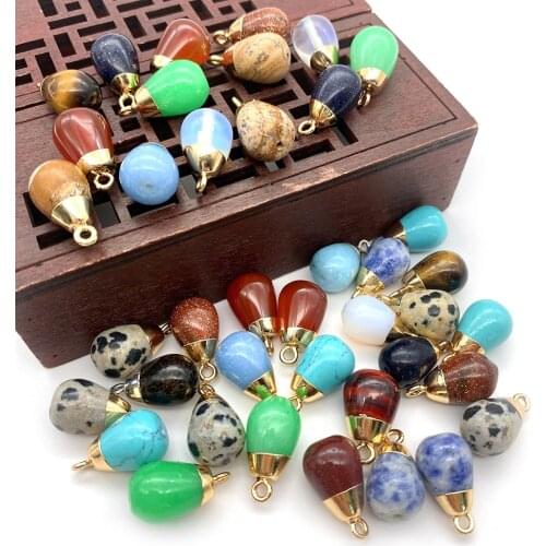 3pcs Natural Stone Pendant Blue Sand Stone Turquoise Opal Drop-shaped Electroplating Colorful DIY Necklace Jewelry Accessories