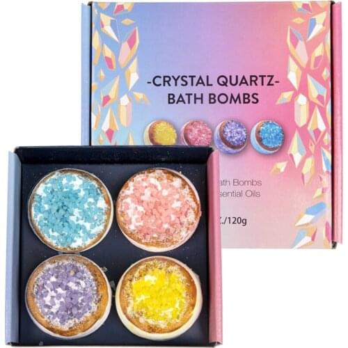 4PCS/Set Spa Bath Bombs Gift Set for Women and Men - with Crystal Salt Essential Oils - Self Care Shower Balls for Relaxing