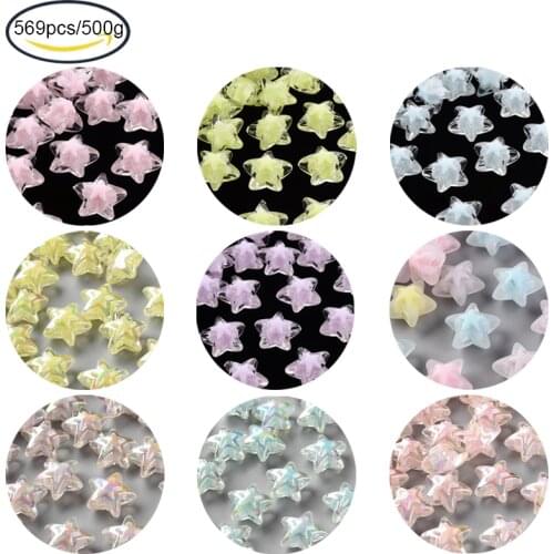 500g Transparent Acrylic Star Beads AB Color Bead in Bead For DIY Jewelry Making, 15.5x16x9.5mm, Hole: 3mm, about 569pcs