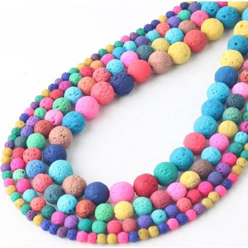 Natural Stone Multicolor Lava Volcanic Stone Loose Beads 4 6 8 10MM Fit Diy Charm Beads For Jewelry Making Accessories