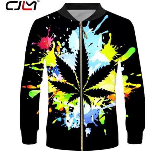 CJLM 2020 New Hot Sale Paint Leaves 3D Printing Black White Jacket For Men Sweatshirts Cool Tops Running Long Jacket Oversize