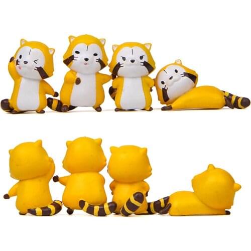 4PCS/Lot Cartoon Raccoon Model Animal Action Figures Miniature Figurine Home Garden Dollhouse Decoration DIY Accessory Toys Gift