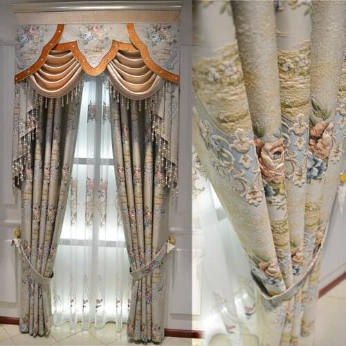 European living room French garden jacquard three-dimensional custom curtain thick shading bedroom study luxury curtain bead