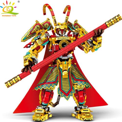HUIQIBAO 316pcs Monkey King Warrior Mech Sun Wukong Monkie Mecha Figures Building Blocks Bricks Set Children Toys Kids Gift