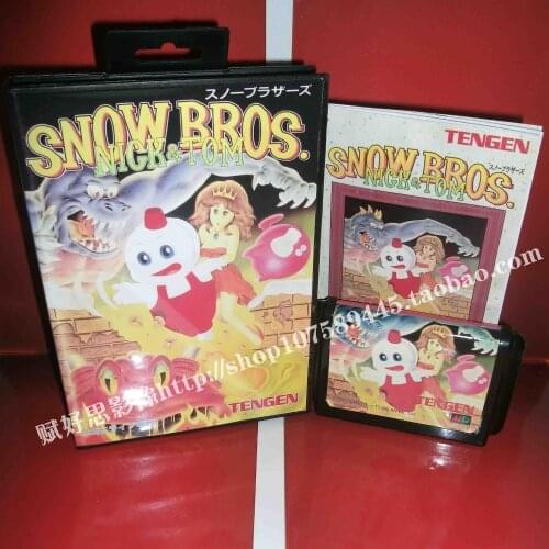 Sega MD game - Snow bros. with Box and Manual for 16 bit Sega MD game Cartridge Megadrive Genesis system
