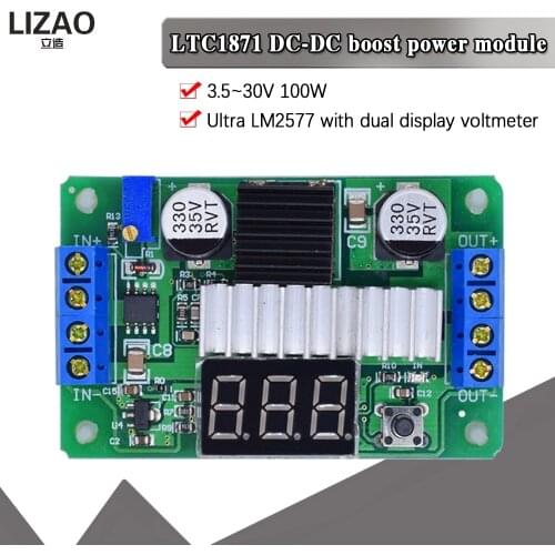 LTC1871 100W/6A DC Power Source Step Up Converter DC DC 3.5V-30V 5v 12v 6A 100W Adjustable Converters +Red LED Voltmeter