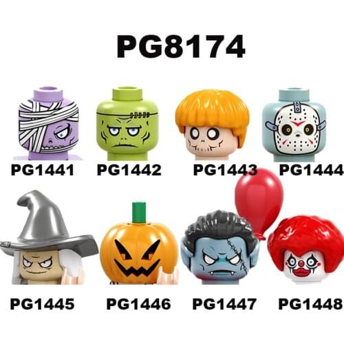 Building Blocks Halloween Horror Head Pumpkin Man Anime Figures Christmas Toys Female Ghost Witch Gift For Children PG8174