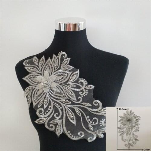 1 piece of exquisite lace chest decoration 3D three-dimensional flower rhinestone pearl embroidery DIY craft supplies fabric