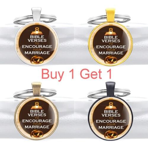 Buy 1 Get 1 Bible Verses to Encourage Your Marriage Design Glass Cabochon Metal Key Chain Classic Men Women Unique Key Rings