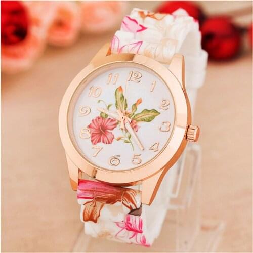 Fashion Elegant Druable Women watches Girl Watch Silicone Printed Flower watch Causal Quartz Wrist Watches relogio feminino