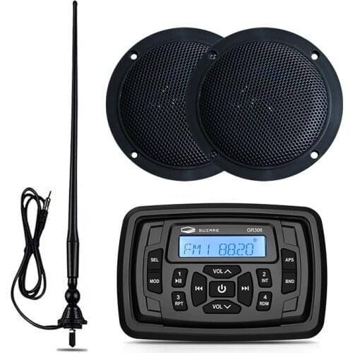 Marine Stereo Boat Audio Bluetooth Radio FM AM Car MP3 Player+4" Waterproof Marine Speakers+Radio Antenna For RV ATV Motorcycle