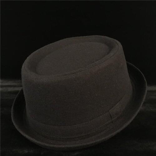 100% Wool Dad Hat Men Pork Pie Hat For Dad Black Fedora Hat Gentleman Flat Bowler Porkpie Top Jazz Hat Size S M L XL
