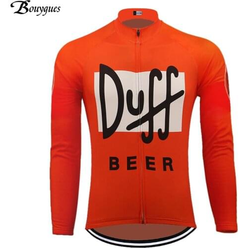 Mens Long Sleeves Cycling Jersey Duff Beer Thermal Winter Fleece OR Spring Autumn Thin Bicycle Clothing Orange MTB Wear Top
