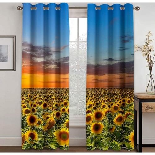 3D Beautiful Sunflower Modern Pattern Blackout Curtain Set Hook, Suitable for Home Curtains In The Living Room and Bedroom