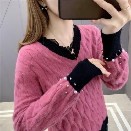 Room 192155, no. 3 in 6 】 collaosed v-neck pullovers lace beading [1117] 55