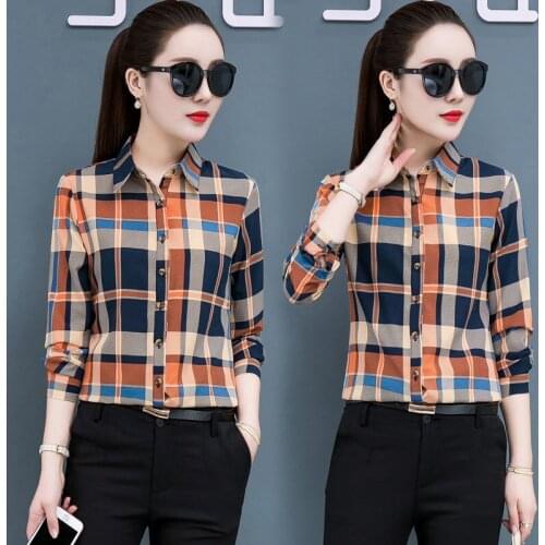 2020 Autumn Winter Womens New Plaid Shirt Womens Lapel Slim Long-sleeved Casual Fashion Single-breasted Cardigan All-match Top