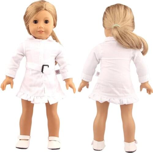 Summer New Pattern Long Sleeve Belt Lace Dress Fit 18 Inch American&43cm Baby New Born Doll Clothes Accessories Girls' Toys