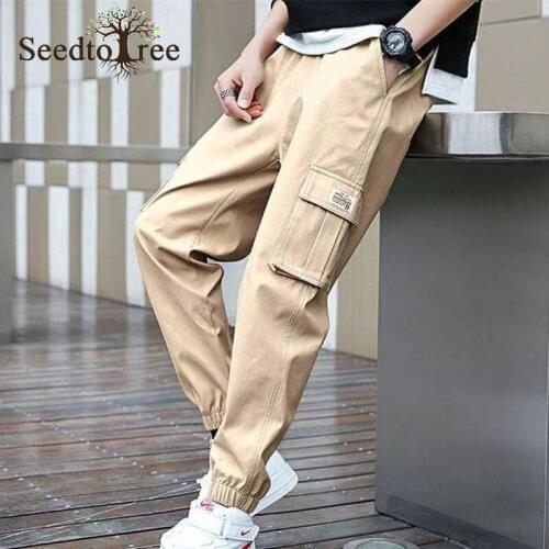 Mens Casual Pants Solid Color Drawstring Overalls Pencil Pants Hip Hop Trousers Large size Cargo Pants