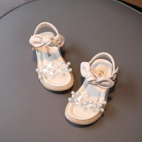3-12 Year 2021 Summer Sandals Sport Girl Shoe For Children Beach Pearl Sandals Kids Elegant Princess Little Girl Soft Bow Shoes