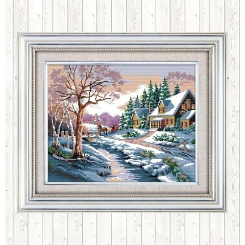 Snowscape Landscape Painting DIY Needlework Set for Embroidery 14ct 11ct Printed on Canvas Counted Aida DIY Home Decor Painting