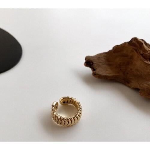 Retro Chic Braid Texture Adjutsable Chunky 14k Gold Open Rings for Women Men Street Style Minimalist Cool Guys' Jewelry