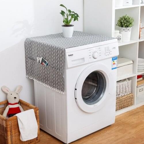 Gray geometric refrigerator cover single door refrigerator dust cover refrigerator towel drum washing machine cover towel