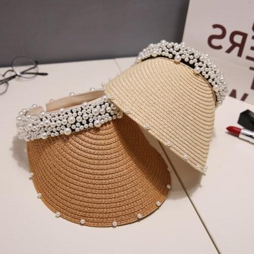 Holiday Fisherman Hat 5 Color Cap 2021 Summer New Pearl Hat Female Summer Empty Straw Hat Sunscreen Sun Hat Queen