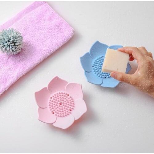 Silicone Lotus Shape Draining Soap Dish Soap Box Plate Holder Portable Punch-free soap tray Shower Bathroom Accessories