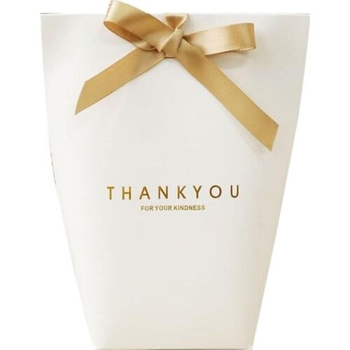 40%HOT 5Pcs Folding Paper Bags Ribbon Box Thank You Wedding Party Gift Sweets Holder