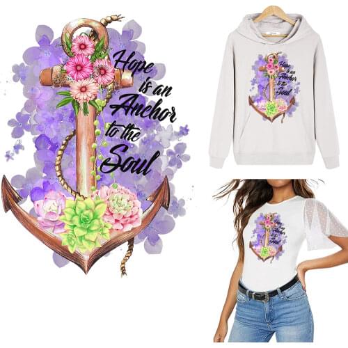 Flower Anchor Iron On Patches For Clothing Fashion Heat Transfer Thermal Stickers For Women Clothes DIY Iron-On Patch Applique