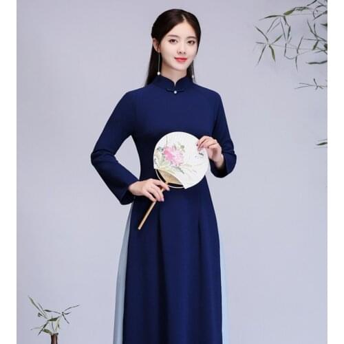 Ao Dai Vietnam Traditional Dress Elegant Chinese Dress Qipao Mandarin Collar Long Oriental Dress Cheongsam Ao Dai Dress 12084