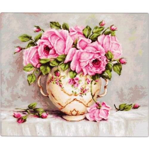 Embroidery Needlework Crafts 14CT Unprinted DIY Quality Cross Stitch Kits Handmade Arts Pink Roses flower Home Decor