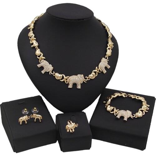 Yulaili Newest Jewelry Sets for Women Crystal Elephant Design XO Necklace Earrings Bracelet Ring Wedding Jewellery Gifts
