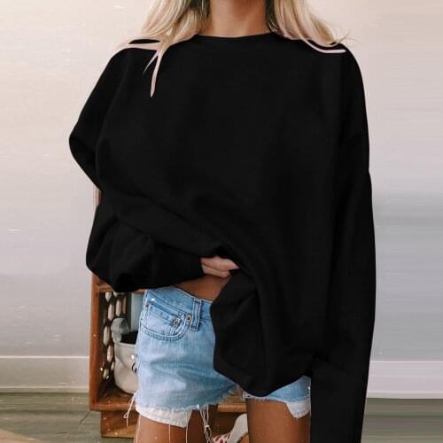 Women Long Sleeve Loose Round-neck T-Shirt Casual Solid Color Blouse Top All-match Lovely Girls T-shirt