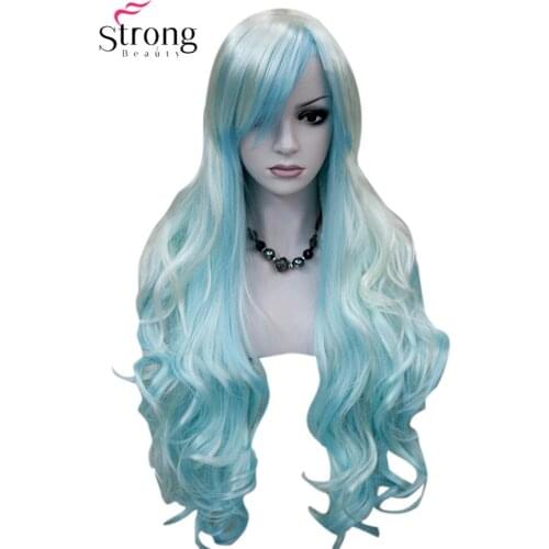 Womens Wigs Long Curly White Blue cosplay wig Synthetic Hair