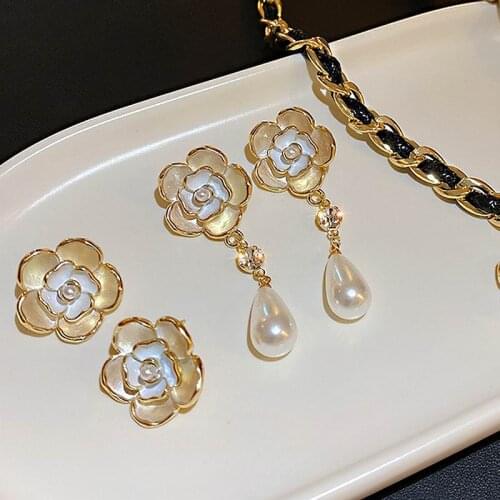 Beautiful Flower Earrings With Pearls Temperament New Fashion Jewelry pendientes Wholesale