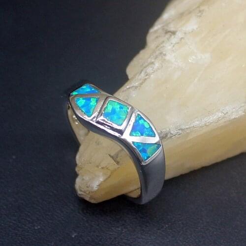 Hermosa New Arrival Fashion Blue Opal Genuine 925 Silver Band Ring Wedding Engagement Gifts for Women Size 8# 20214278
