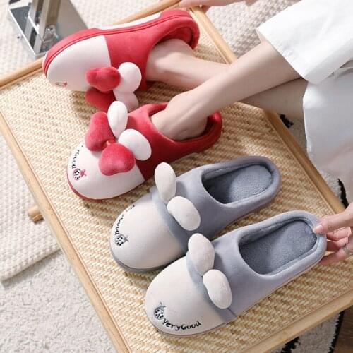 Winter Plush Warm Slippers Indoor Home Cute Cartoon Bow-knot Soft Comfortable Slipper Children Women Men Non-slip Cotton Shoes