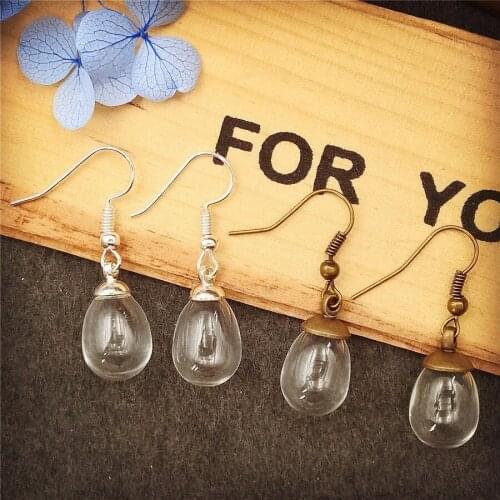 2pairs 11x14mm Mini water drop glass globe with earrings set ear stud Ear Wire women earrings Diy Jewelry Finding